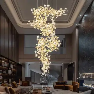 Custom Project Indoor Decoration Hotel Villa Home Shop Ginkgo Leaf Ceramics Pendant Lamp Luxury Chandelier Pendant Light