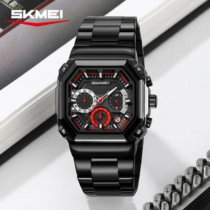 SKMEI 2363 Men's Luxury Analog Quartz Business Chronograph Square Glass Wristwatch Fashion 48mm Luminous Waterproof Silicone