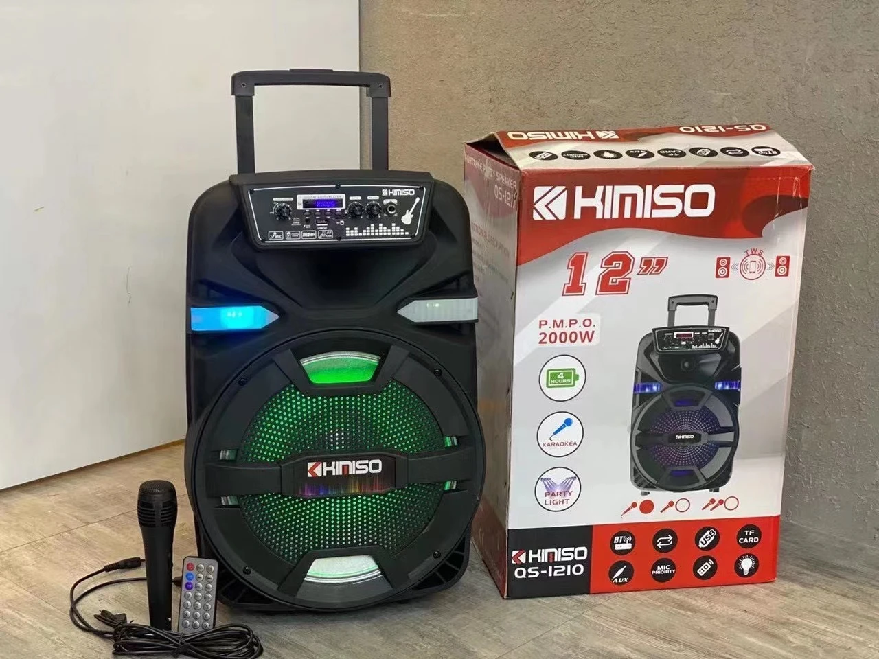 Altavoz KIMISO QS-1210, 2000W, inalámbrica, 12, con carrito para