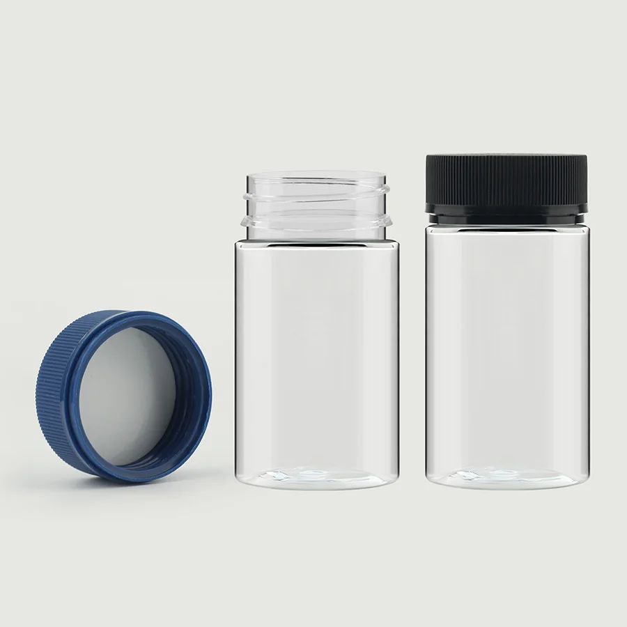 Pots en plastique givrés transparents écologiques et recyclables pour stockage alimentaire avec couvercle noir mat