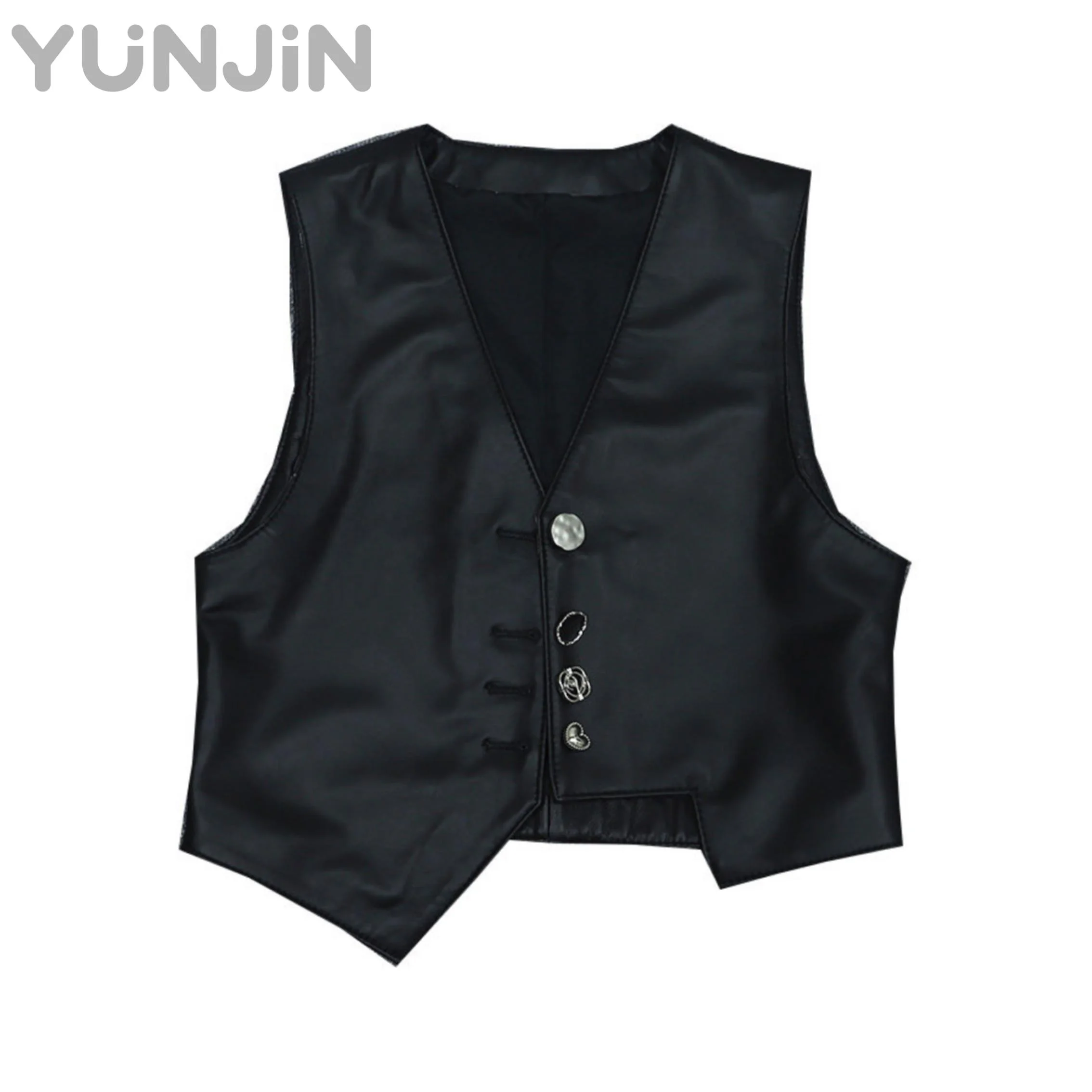 Women Leather Genuine Sheepskin Vest Cropped Retro Design