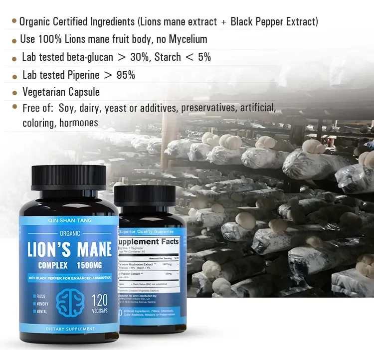 Lions Mane Supplement 4000mg With Vitamin B1 & Black Pepper, 180 Vegan Tablets