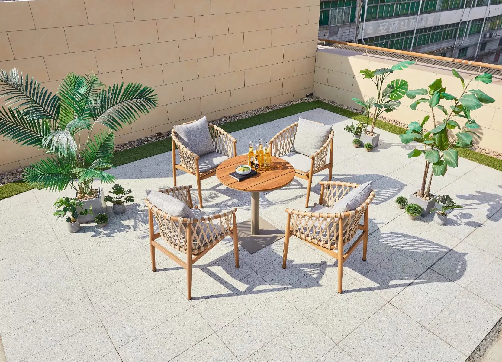 Luxury Brushed Aluminum Patio Furniture Outdoor Modern Dinning Table