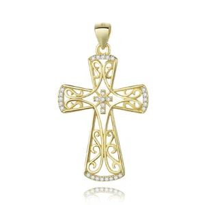 POLIVA Classic 925 Sterling Silver Jewelry Pendants K Gold Plating Vintage Cross Hollow Pendant
