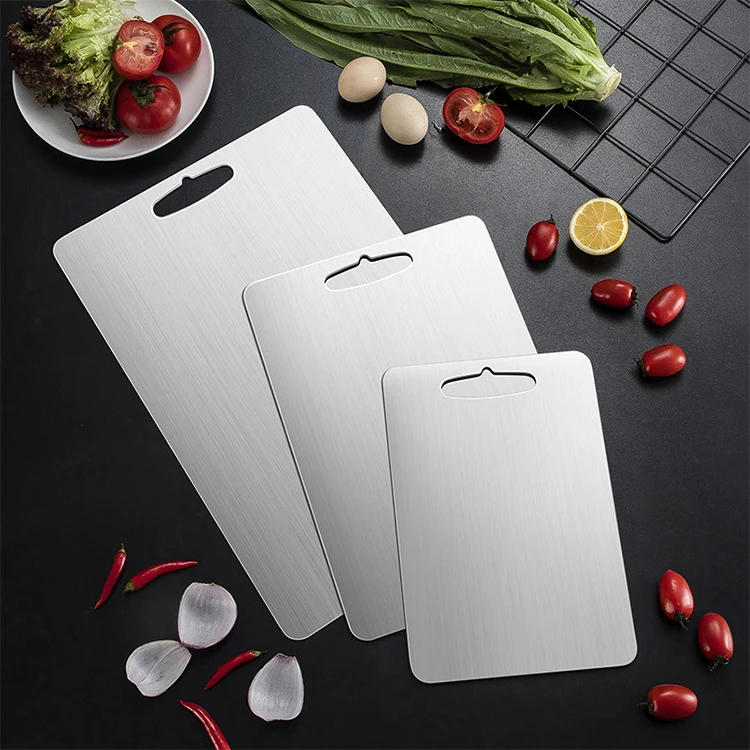 WDF new Tablas de cortar de titanio stainless aluminum steel chopping board set kitchen pure sublimation titanium cutting board supplier