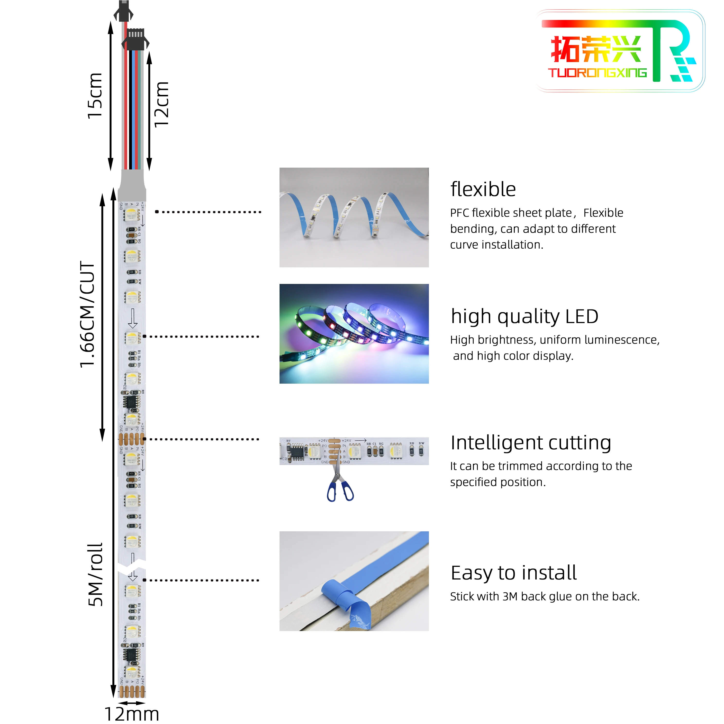 TRX DMX512 5050 RGBW Smart Programmable Addressable DC24V 60leds  Pixel 1 Meter Flexible Waterproof  Led Strip Light