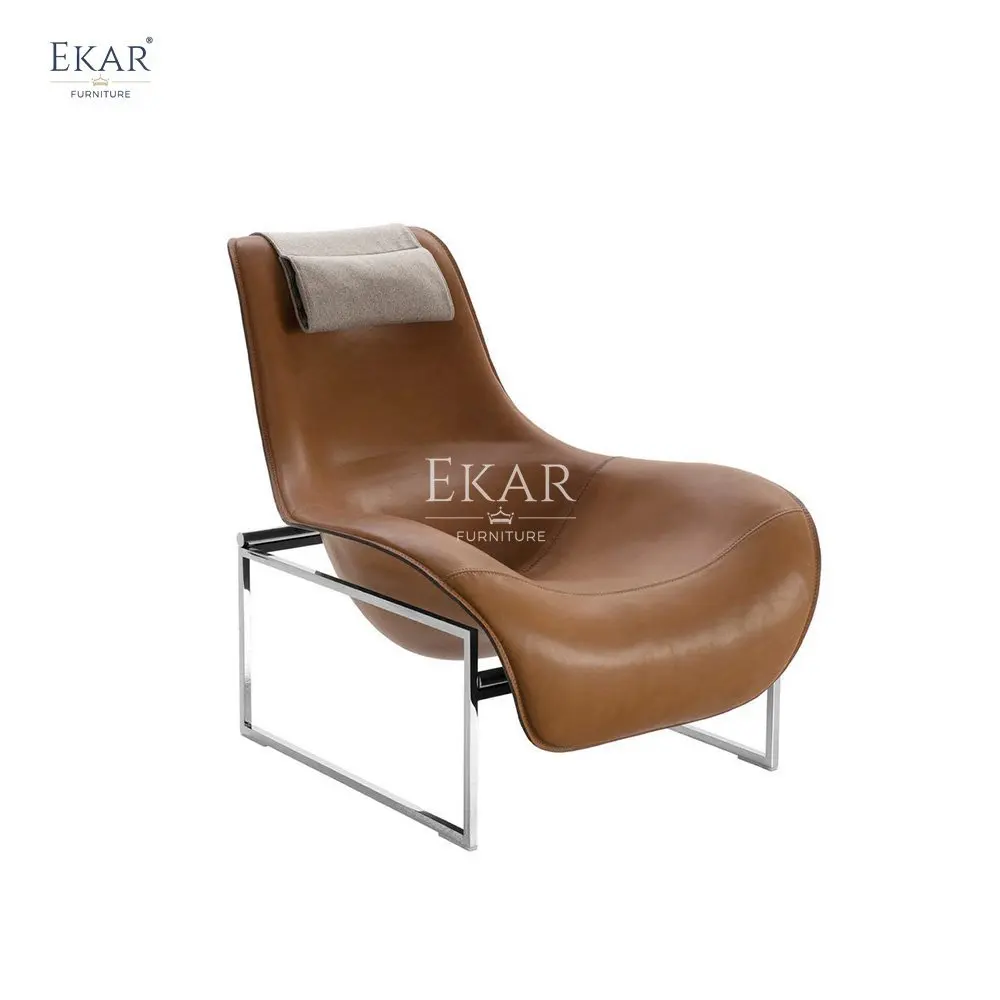 Glossy Steel Frame Lounge Chair with Fiberglass and High-Density Foam Body manufacture