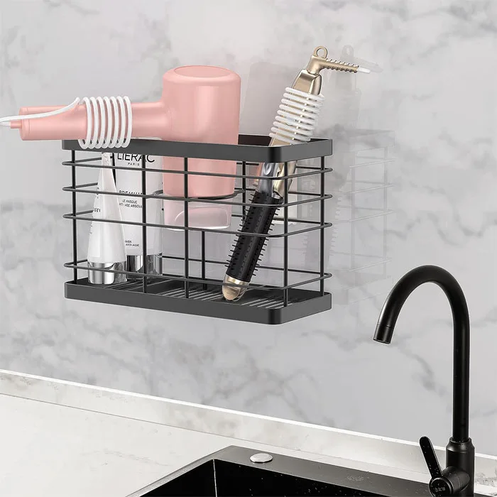 Original Factory Adhesive Wall Mount Hair Tools Holder Hair Styling Tool Organizer Metal Iron Wire Hair Dryer Storage Rack