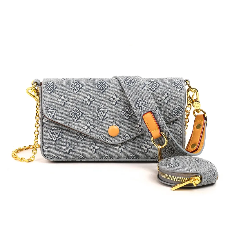 Vintage-pattern Chain PU Mini Square Two-strap Gender-neutral Spring ZIP Closure Versatile Three-in-one Shoulder Bag
