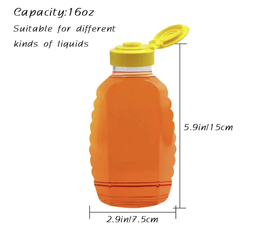 16oz Clear Plastic Honey Bottles,Refillable Food Grade Honey Container