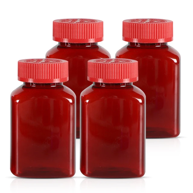 Translucent Red Pill plastic packaging bottles 80 100 120 150 200ml with Sealing sticker Capsule Tablets Medicine Containers