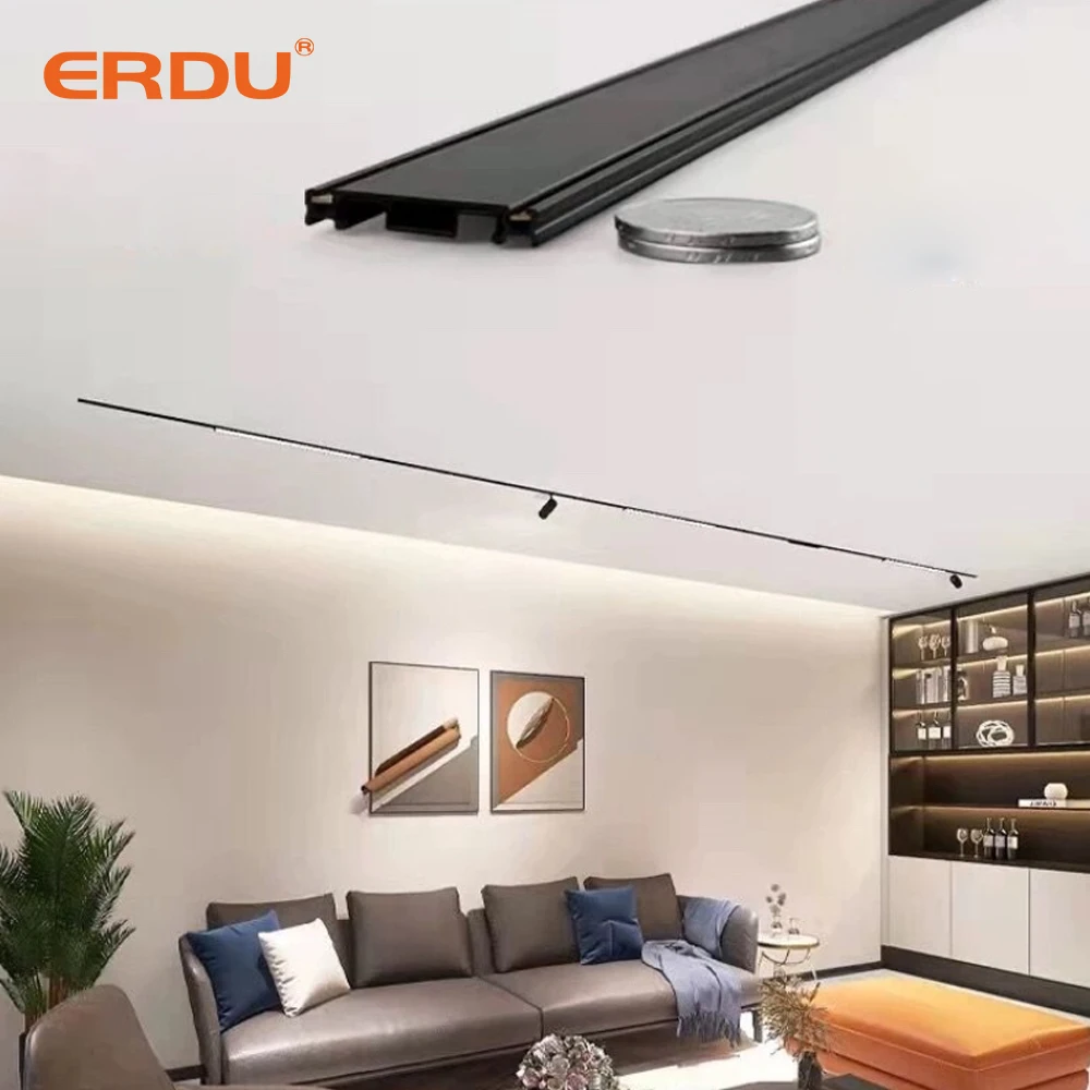 ERDU 35mm Slim Black Magnet Track Lamp 48v Mini Ceiling Surface Mounted Led Magnetic Light