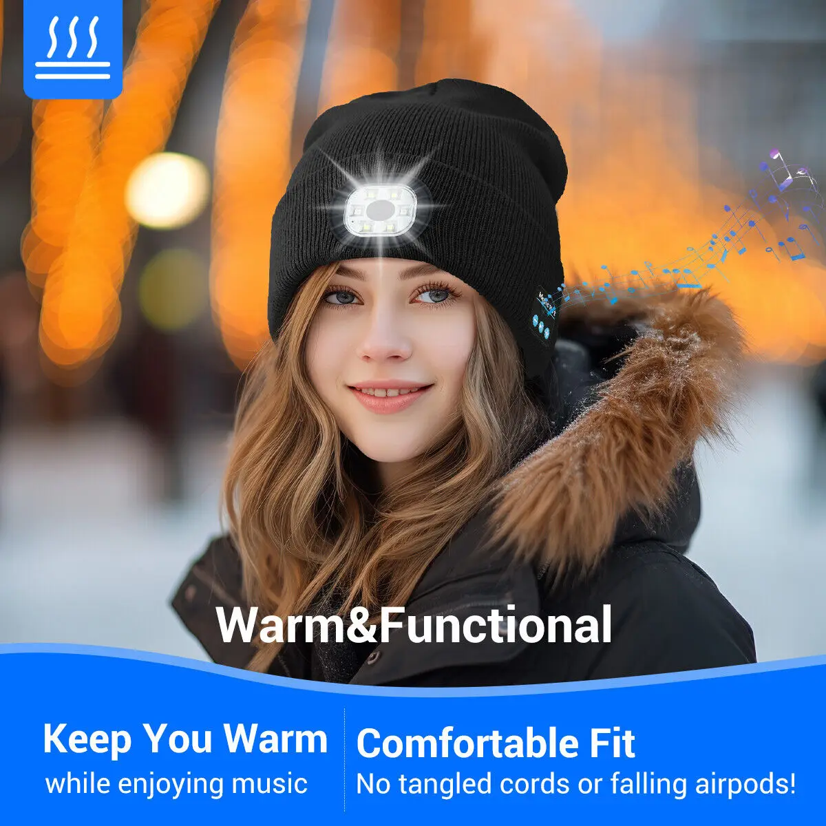 3in1 Wireless Bluetooths Music Hat LED Lights Knitted Beanie Hat USB Rechargeable - Image 5