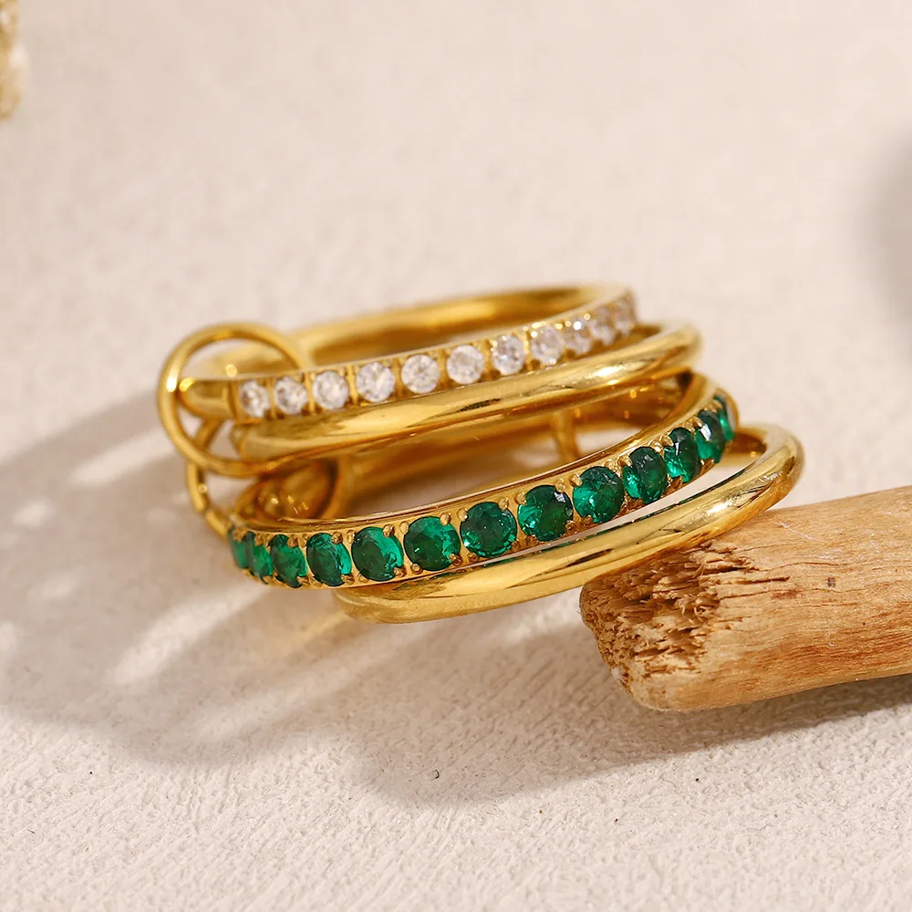 Set bracciale a quattro anelli placcato oro 18k con morganite_voghion.com