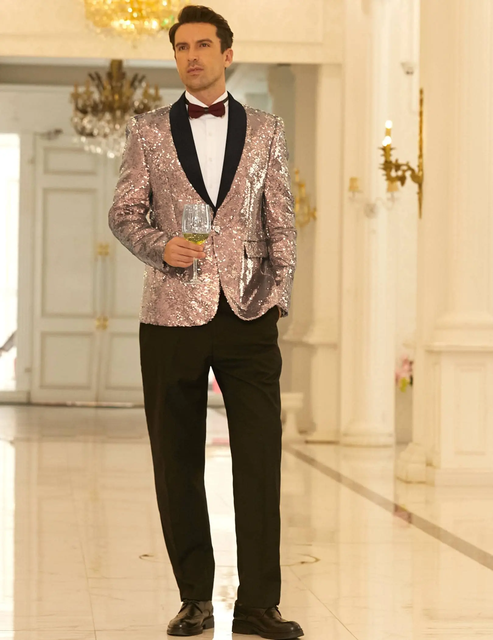 Luxus Anzug Herren Elegant Tuxedo Shiny Sequin Party Blazer