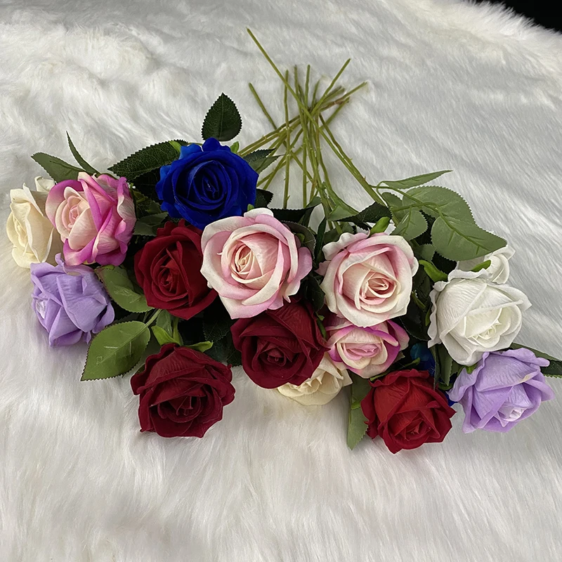 Artificial Flower Real Touch Single Rose Flower Velvet Bulk Flower Long