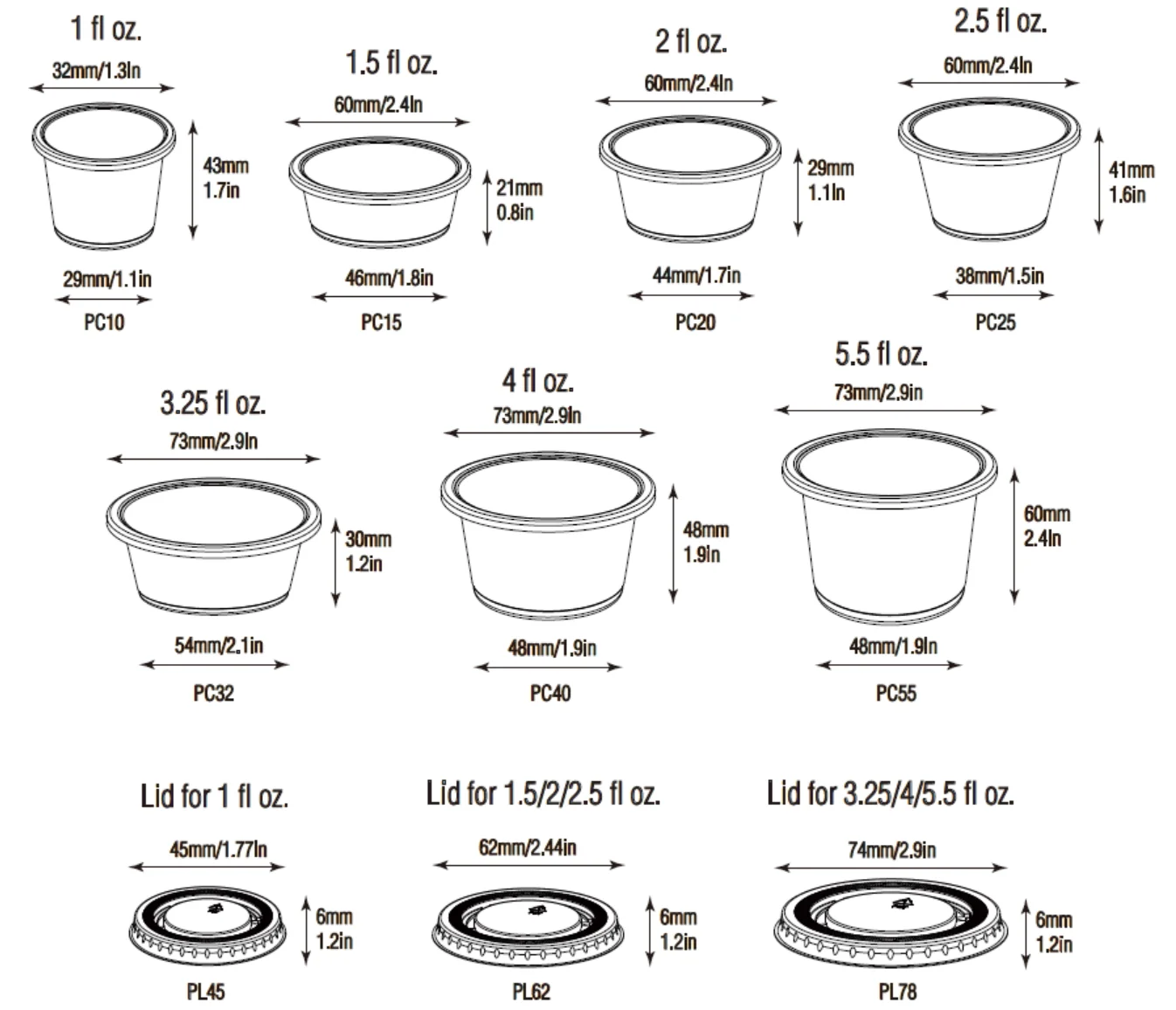 Disposable Container Sizes Clear Black 1oz Disposable Restaurant Small PP Single Wall Leak Proof ...