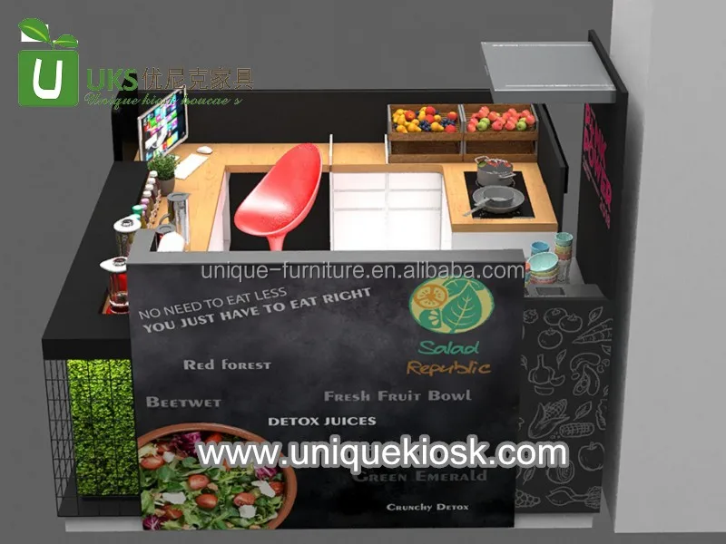Useful Salad bar Counter Modern Fresh Fruit Kiosk Popular Mall Fast Food Booth Design Modern Snack Stand for Sale