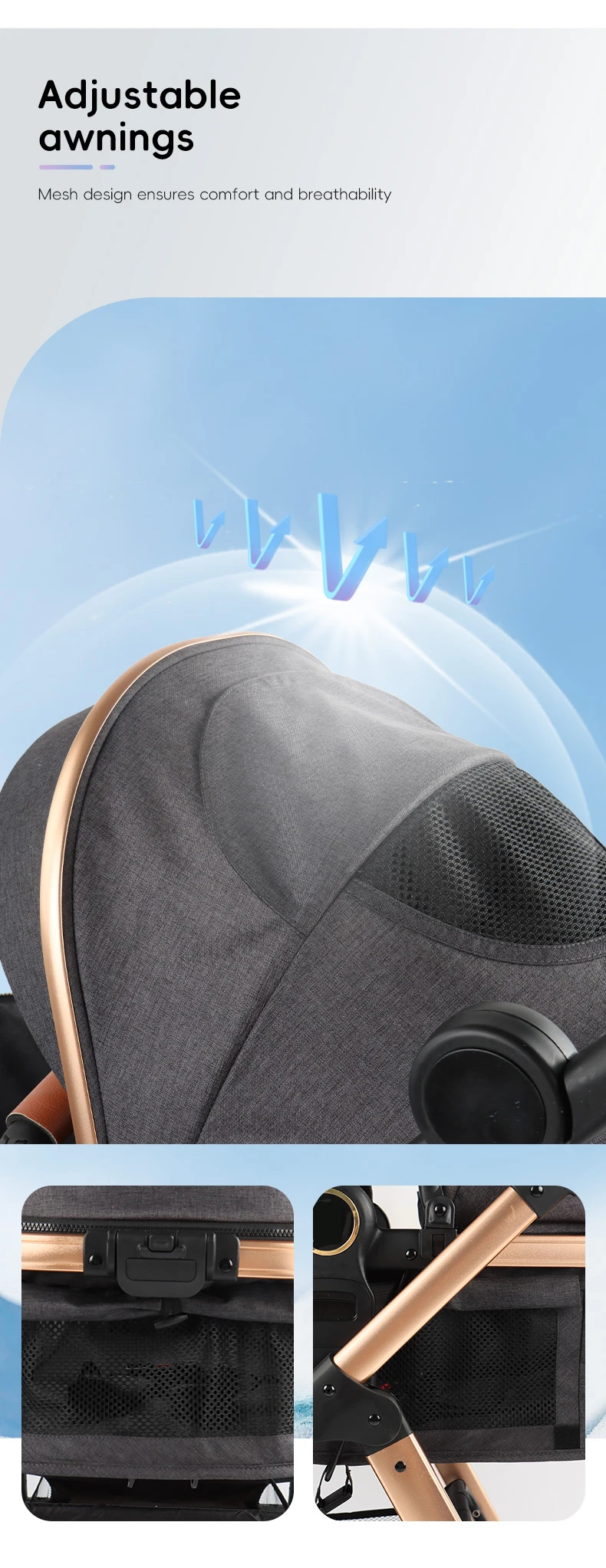 3-in-1 Baby Stroller Folding Infant Newborn Pram Stroller with Reversible Seat - Toddler Strollers for 0-36 Months