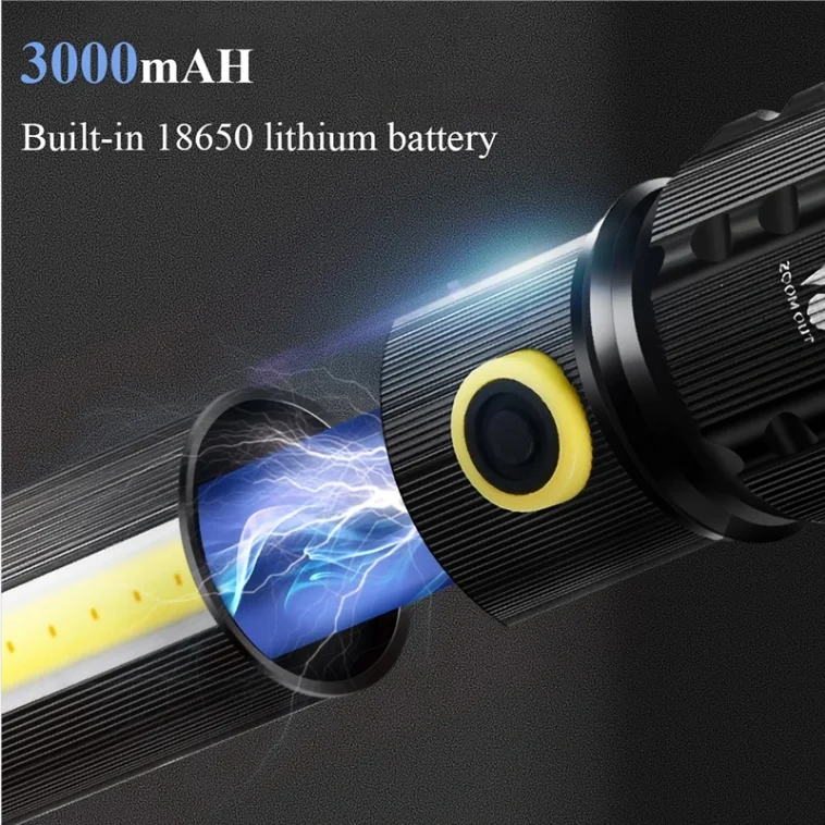 Kensun Xhp50/XPE Simple 3 Modes Cob Side Light Waterproof Rechargeable Usb Led Tactical Torch Light Lantern Outdoor Flashlights