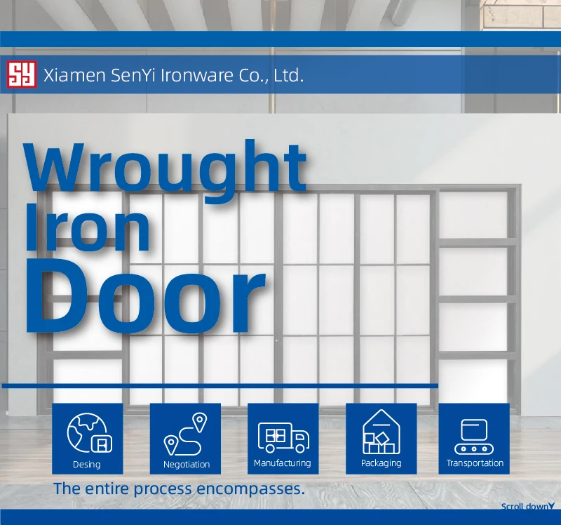 Modern Wrought Iron Front Entry Doors for Residence Interior Screen Door with Steel Material Finished and Painted Surface factory