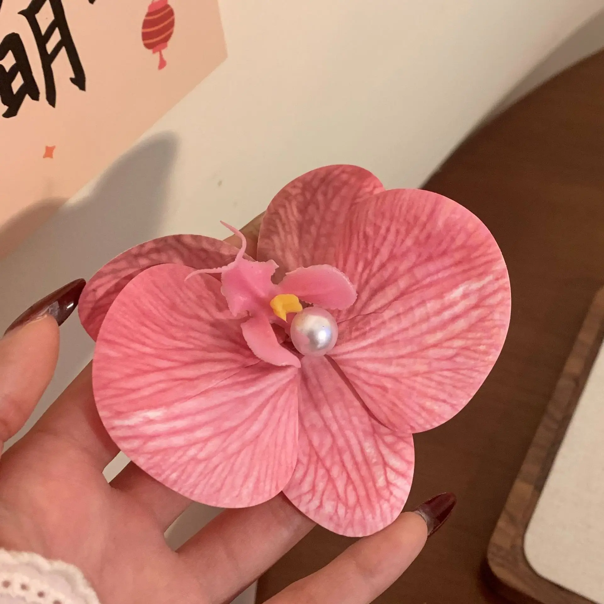 Simulated Iris Butterfly Orchid Pearl Duck Bill Clip Holiday Photography Beach Hair Accessories