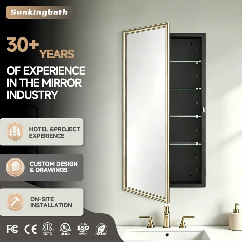 Bulk Custom European Bathroom Cabinet 16 X 36 Inch Illuminated Bathroom Mirror Cabinets Medicine Cabinet with Electrical Outlet