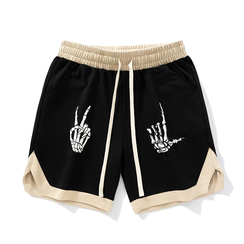 OEM Custom Herren Gym Workout Shorts 100% Polyester Street Wear Hip Hop Color Block Mesh Shorts Puff Print Sweat Shorts456_voghion.com