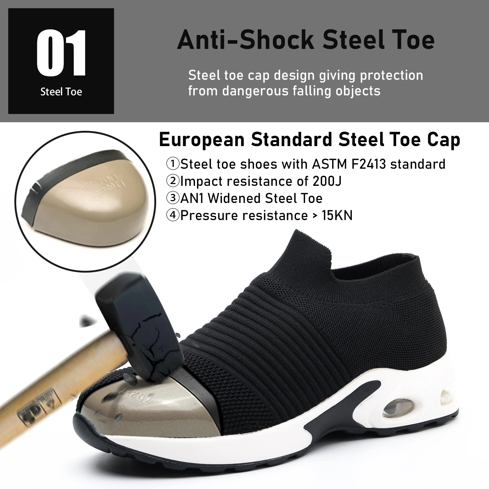 Evontiras Steel Toe Sneakers - 3 Inch Hidden Height Increase, Air Cushion, Puncture Proof Safety Shoes