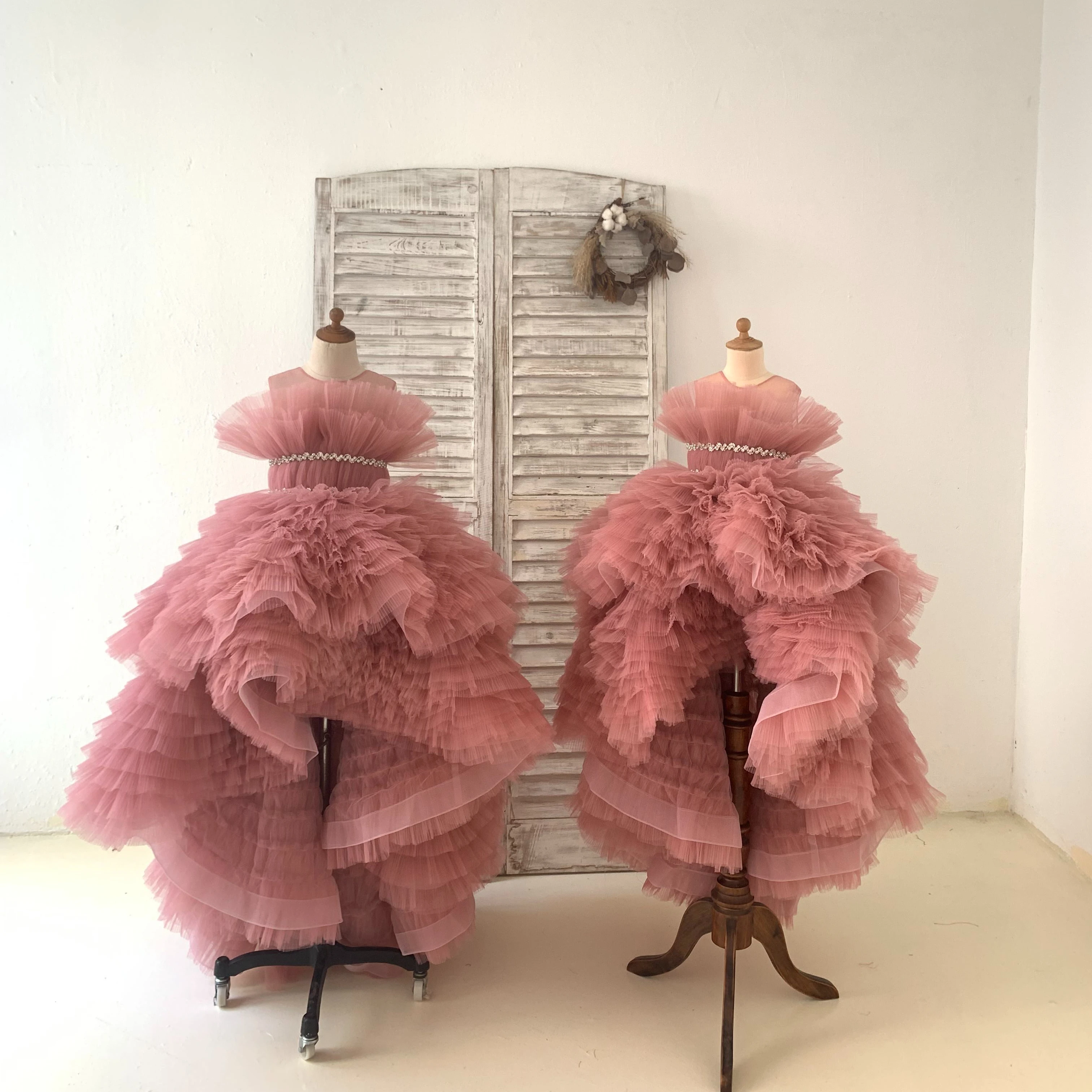 Сине-синее Плиссированное Тюлевое платье Hi Low, свадебное платье для девочек с цветами, детское платье для дня рождения, бальное платье принцессы