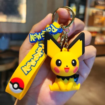 Wholesale cute Japanese cartoon character 3D soft pvc animation pendant doll silicone cute Pokemoned key ring for holiday gifts