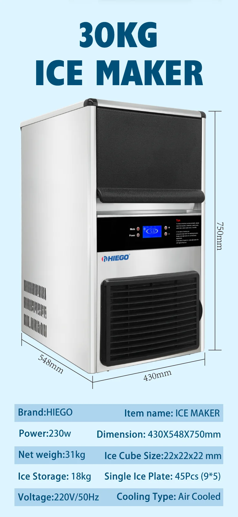 Ice Machine, 30kg/24h, 220V, R290 - detail 10