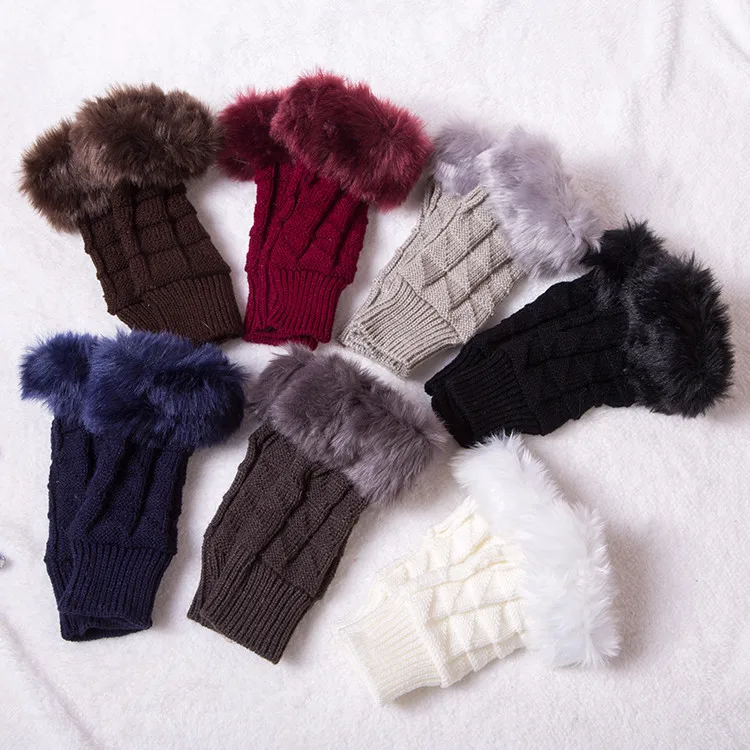 Зимние женские теплые шерстяные перчатки с закрытыми пальцами шерстяные короткие вязаные перчатки с открытыми пальцами