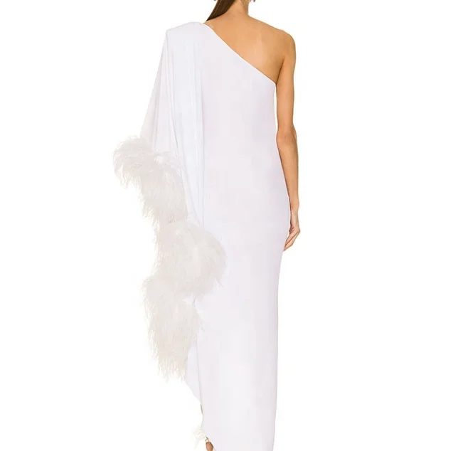 Fashion Design High Quality Custom White Feather Dress Maxi Long ...