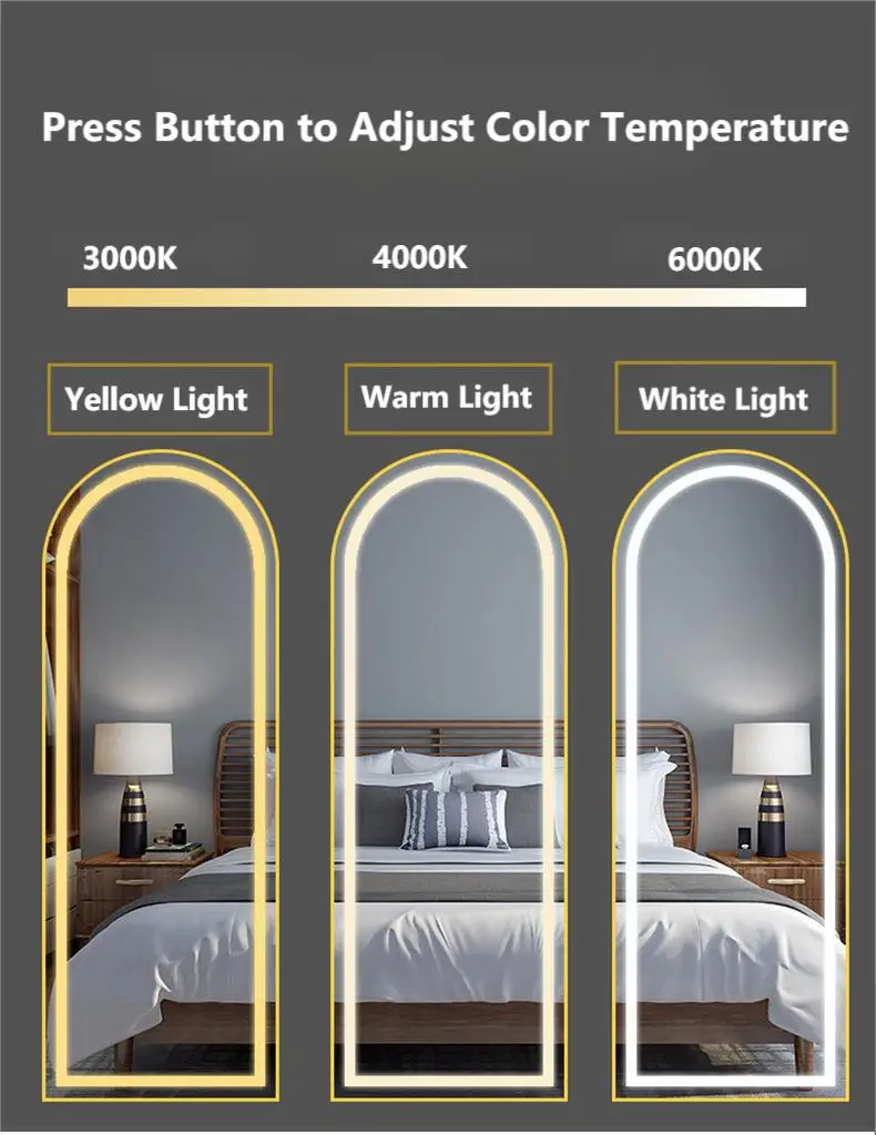 product manufactory led mirror free standing floor wall mounted hanging full body lighted full length mirror with lights-8