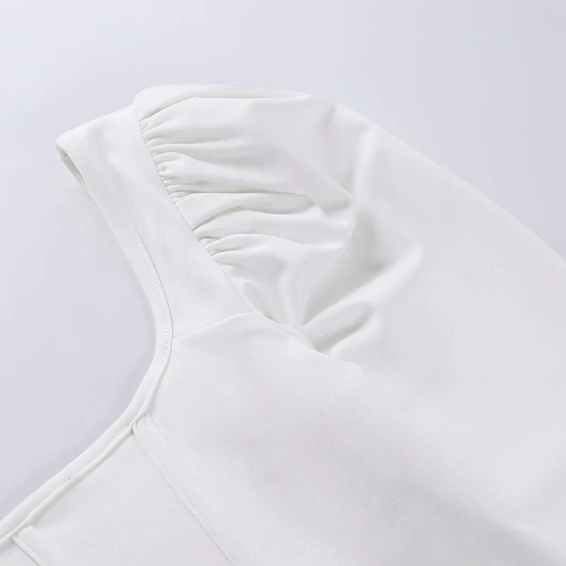 Spring Autumn Casual Vintage Square Collar Puff Sleeve Ladies Trendy Crop Top Fashion Sexy Slim Blouses Elegant Women