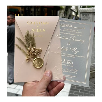 Champagne Elegant Gold Foil Acrylic Wedding Invitation With Envelope Foil-Stamped Luxury Wedding Invite Card