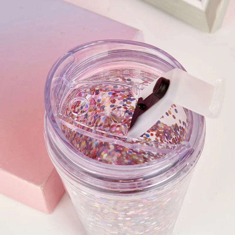 Лидер продаж оптовая продажа Прозрачный Акриловый стакан с двойными стенками без бисфенола А пайетками и двумя видами