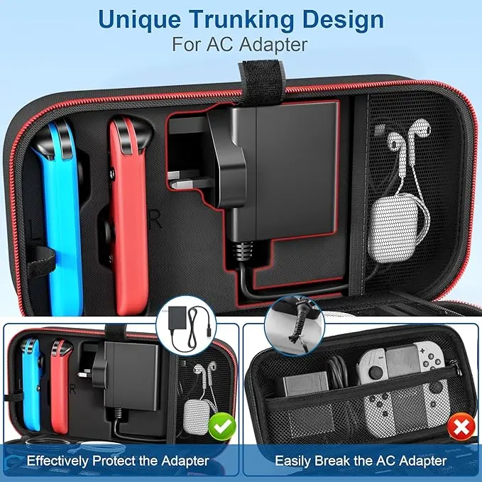 product portable hard shell pouch carrying travel game bag with 20 game cartridge case fit joy con and ac adapter for switch-31