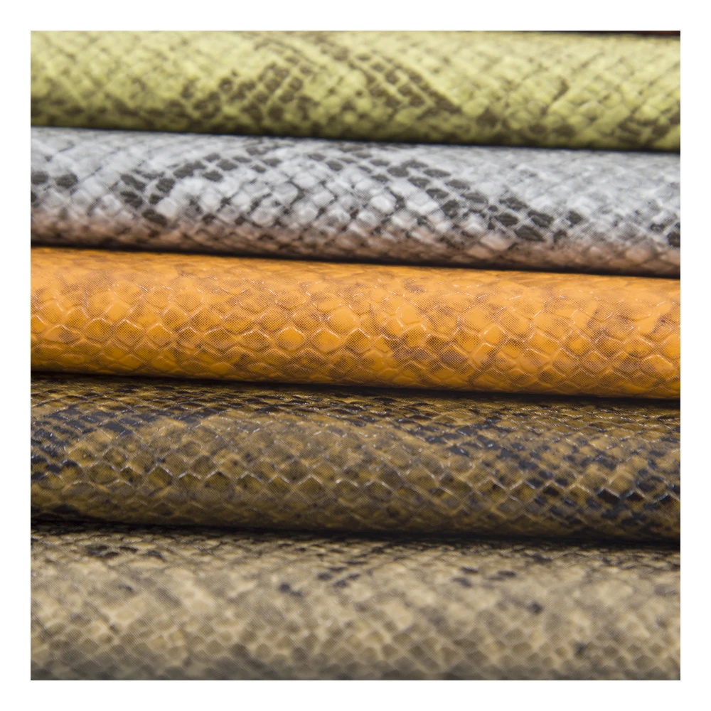 Embossed Snake Skin Vinyl Printed Vegan Leather Fabric Waterproof PU Material for Upholstery New Snake Leather Bag and Shoe