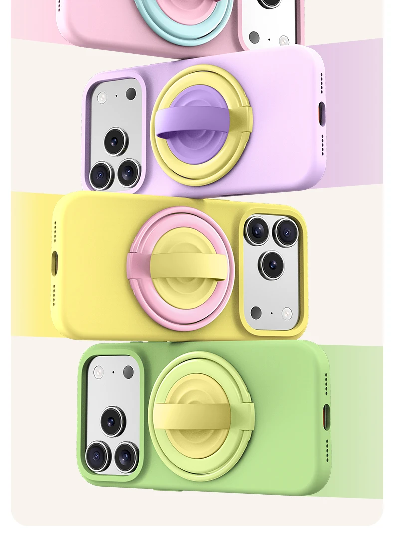 Double Ring Magnetic Phone Holder Silicone Grip Stand with Foldable Kickstand for Hands Free Viewing Smartphone