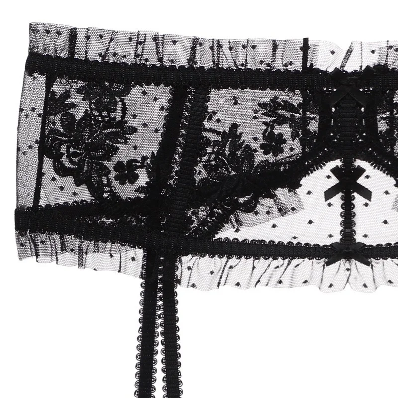 French-Style Garter Belt Set with Ultra-Thin Sheer Lace Bra Clip-On Stockings Waist Cincher