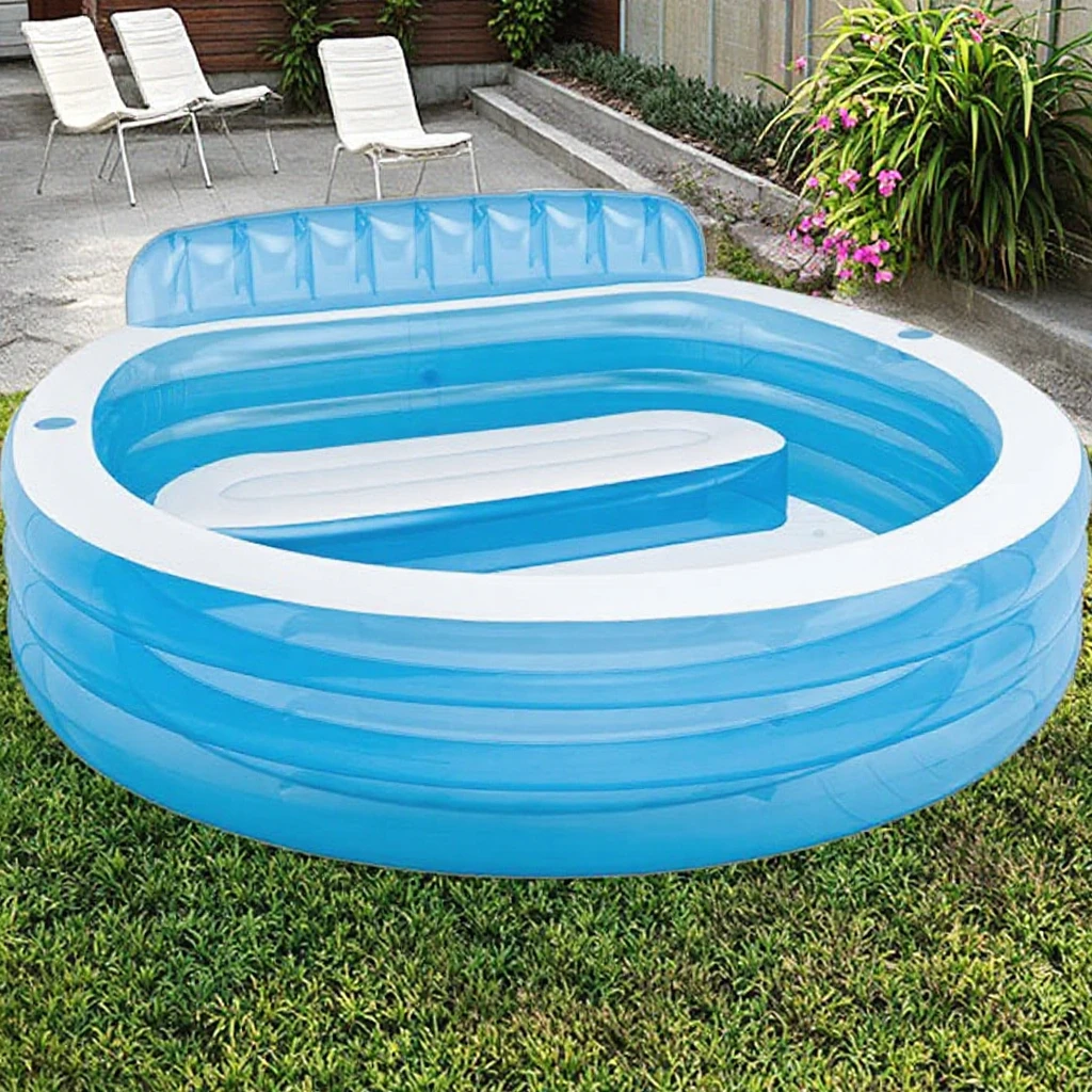 Inflatable PVC Swimming Pool with Cup Holder and Backrest for Family Parties Adults and Newborns for Garden Yard Lounge