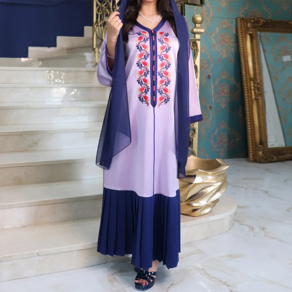New Muslim Dress Abaya Middle East Arab Dubai Southeast Asia Hot Sale Clothing Embroidered Patchwork Robes Caftan Hijab Scarf supplier