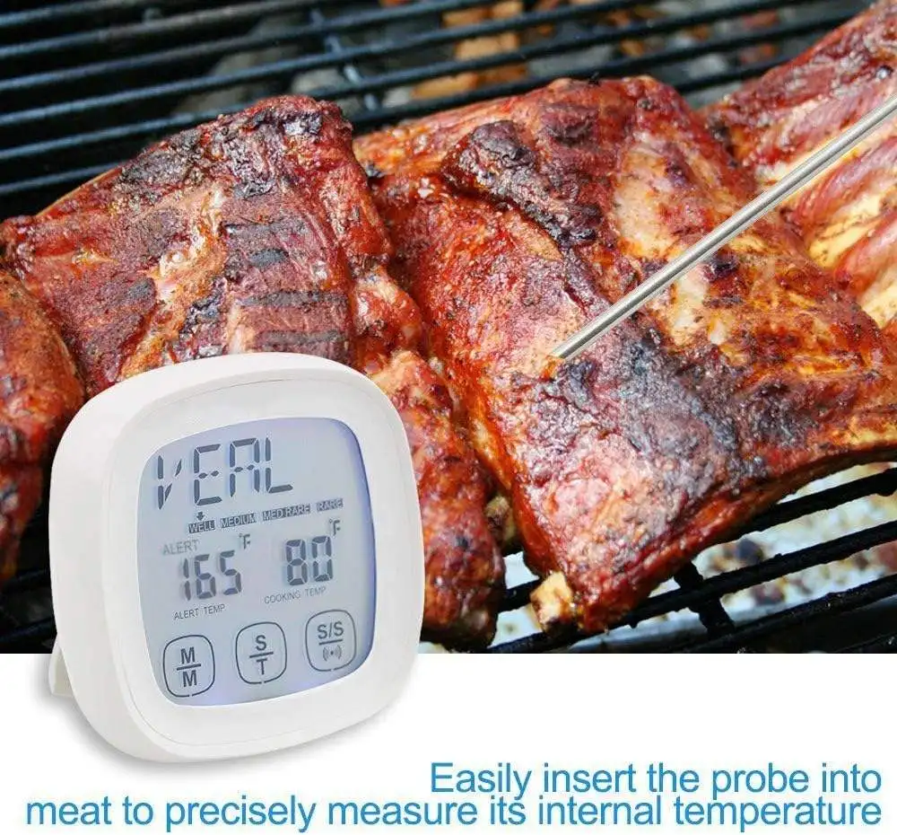 ABS LCD Backlight Display Long Wire Oven Digital Food Thermometer With Timer