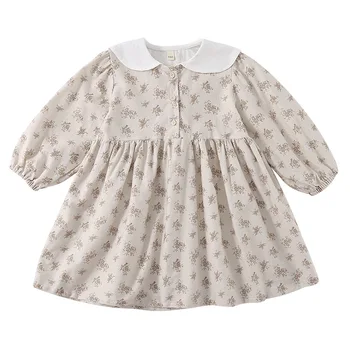 2025 New Spring and Autumn Baby Dresses Floral Print Pure Cotton Elegant Outfit Girls Skirt Long Sleeve Baby Princess Dress