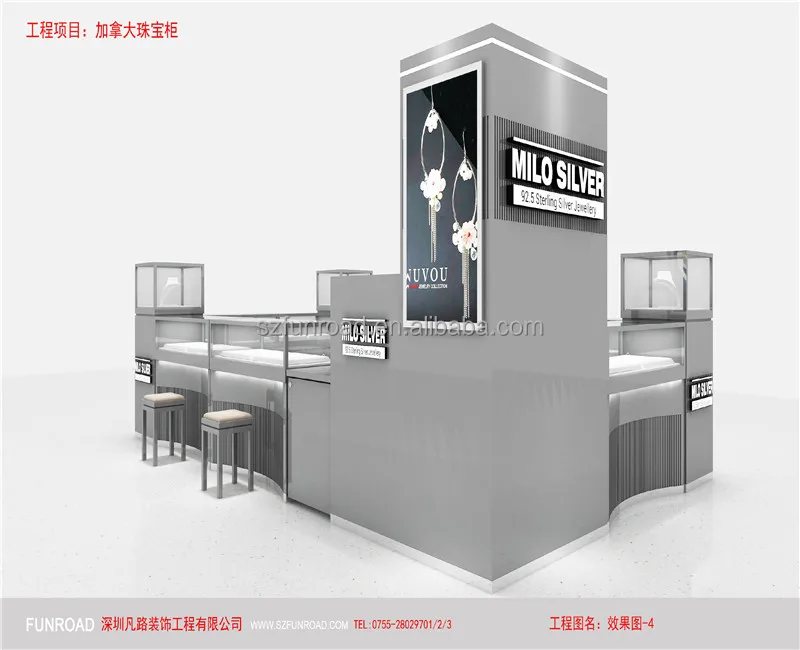 Luxury design glass and wooden jewelry display kiosk showcase with display stand
