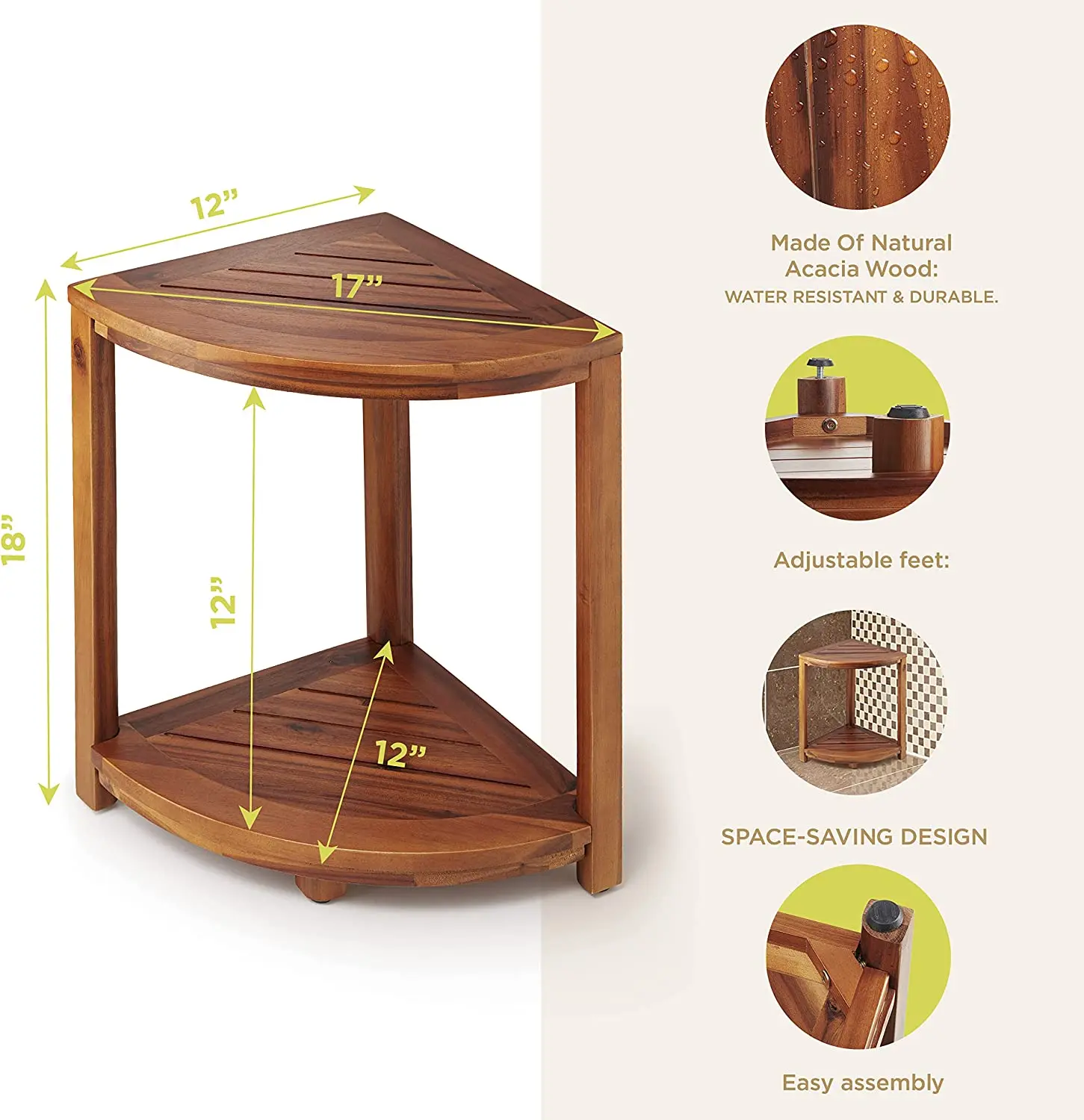 product modern acacia wood corner shower bench seat waterproof spa stool ottoman for bathroom home or hospital use handmade-4