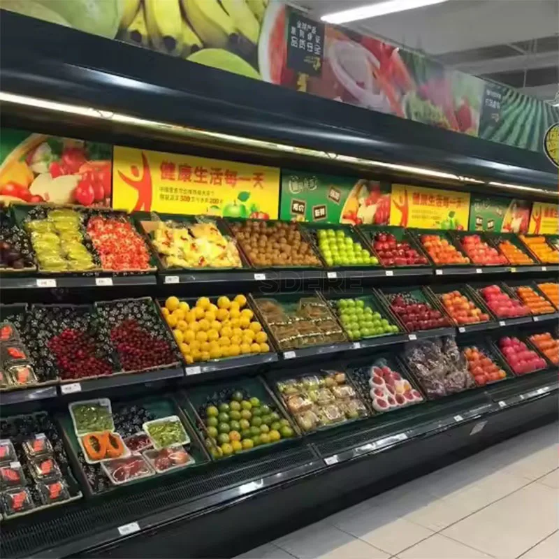 Supermarket Freezer Multideck Refrigerated Open Fridge Fruits Vegetable Display Cooler Showcase Cabinet
