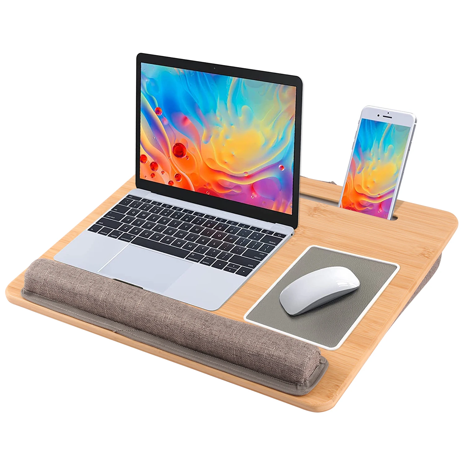 Jumon Bamboo Lap Desk For Laptop Fits Up To 15.6" Lap Stand For Bed